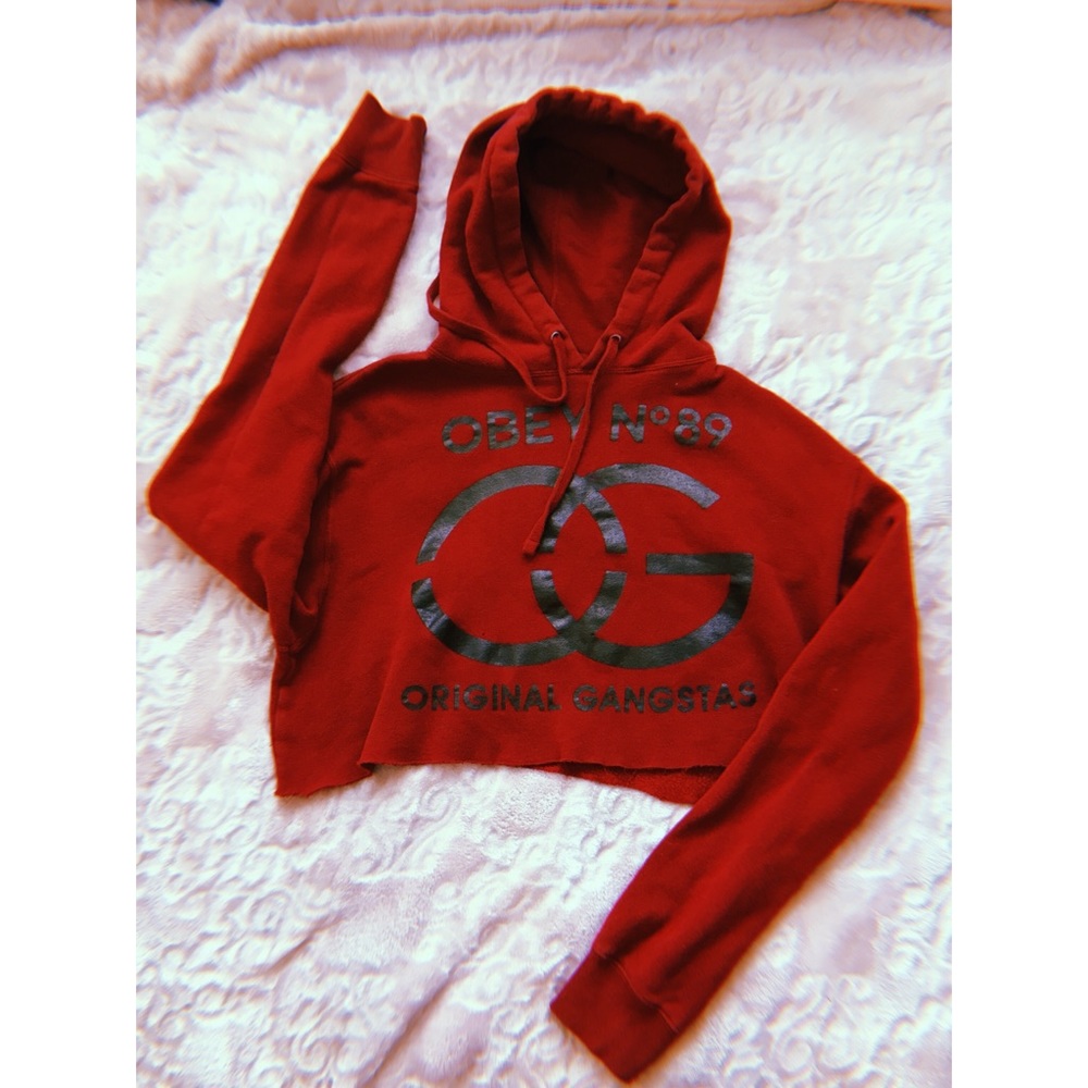 Red OBEY Cropped Hoodie